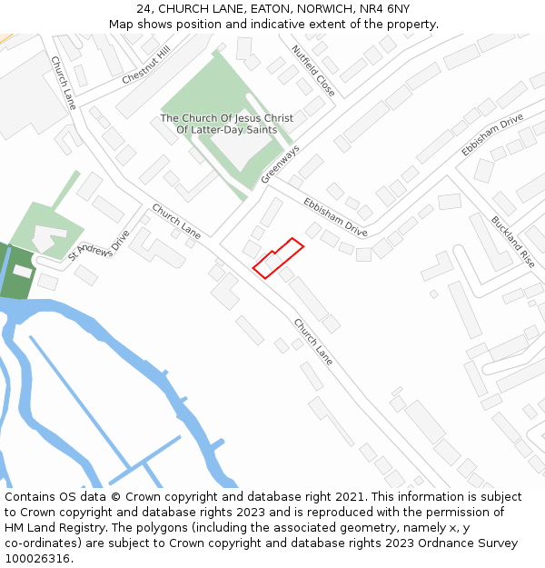 24, CHURCH LANE, EATON, NORWICH, NR4 6NY: Location map and indicative extent of plot