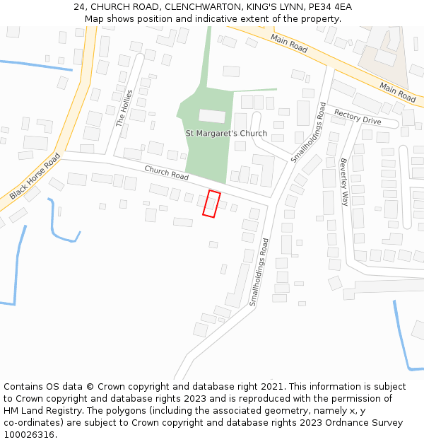 24, CHURCH ROAD, CLENCHWARTON, KING'S LYNN, PE34 4EA: Location map and indicative extent of plot