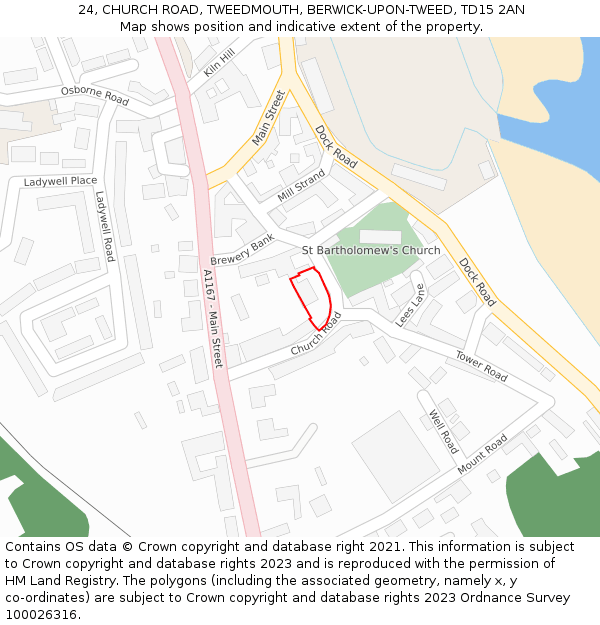 24, CHURCH ROAD, TWEEDMOUTH, BERWICK-UPON-TWEED, TD15 2AN: Location map and indicative extent of plot