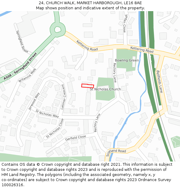 24, CHURCH WALK, MARKET HARBOROUGH, LE16 8AE: Location map and indicative extent of plot