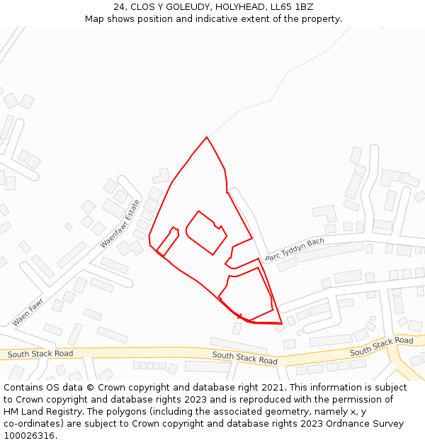 24, CLOS Y GOLEUDY, HOLYHEAD, LL65 1BZ: Location map and indicative extent of plot