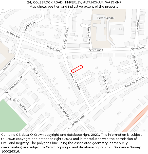 24, COLEBROOK ROAD, TIMPERLEY, ALTRINCHAM, WA15 6NP: Location map and indicative extent of plot