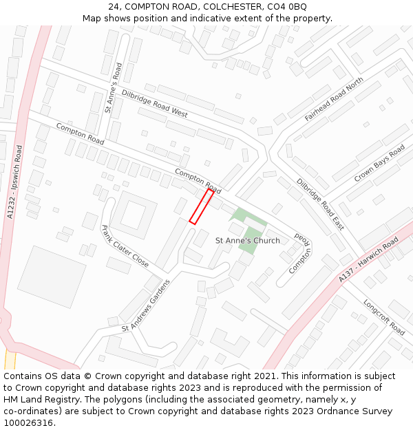 24, COMPTON ROAD, COLCHESTER, CO4 0BQ: Location map and indicative extent of plot