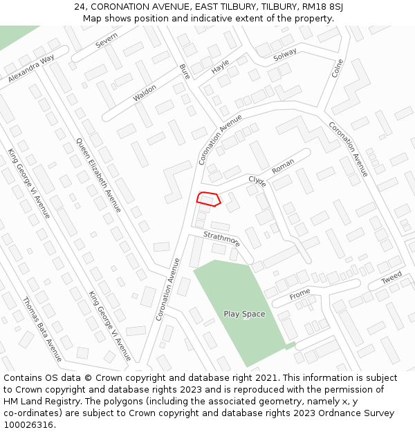 24, CORONATION AVENUE, EAST TILBURY, TILBURY, RM18 8SJ: Location map and indicative extent of plot