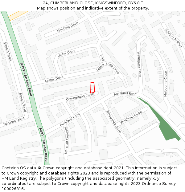 24, CUMBERLAND CLOSE, KINGSWINFORD, DY6 8JE: Location map and indicative extent of plot