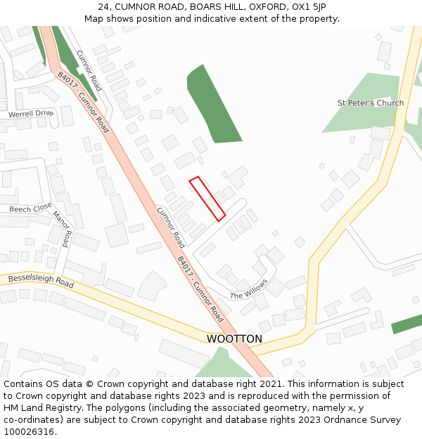 24, CUMNOR ROAD, BOARS HILL, OXFORD, OX1 5JP: Location map and indicative extent of plot