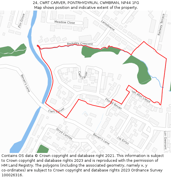 24, CWRT CARVER, PONTRHYDYRUN, CWMBRAN, NP44 1FG: Location map and indicative extent of plot