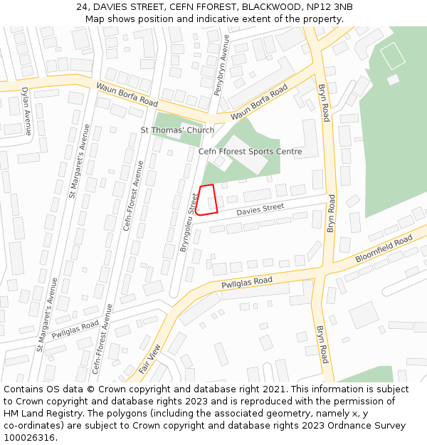 24, DAVIES STREET, CEFN FFOREST, BLACKWOOD, NP12 3NB: Location map and indicative extent of plot