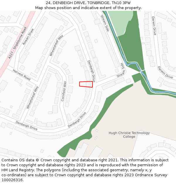 24, DENBEIGH DRIVE, TONBRIDGE, TN10 3PW: Location map and indicative extent of plot