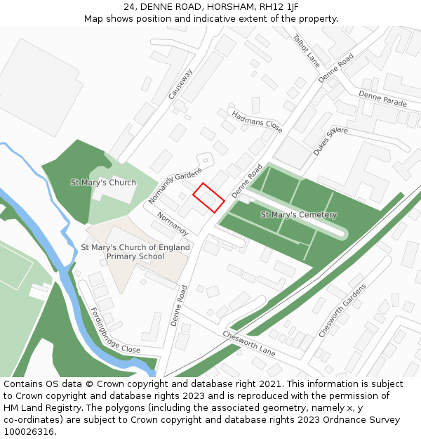 24, DENNE ROAD, HORSHAM, RH12 1JF: Location map and indicative extent of plot