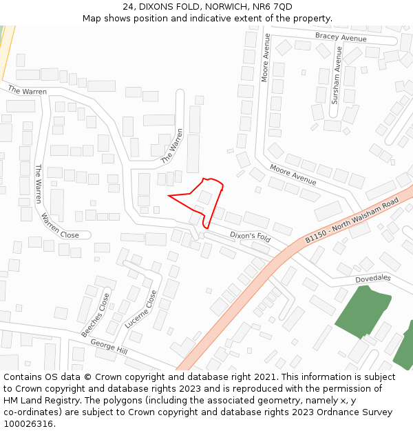 24, DIXONS FOLD, NORWICH, NR6 7QD: Location map and indicative extent of plot