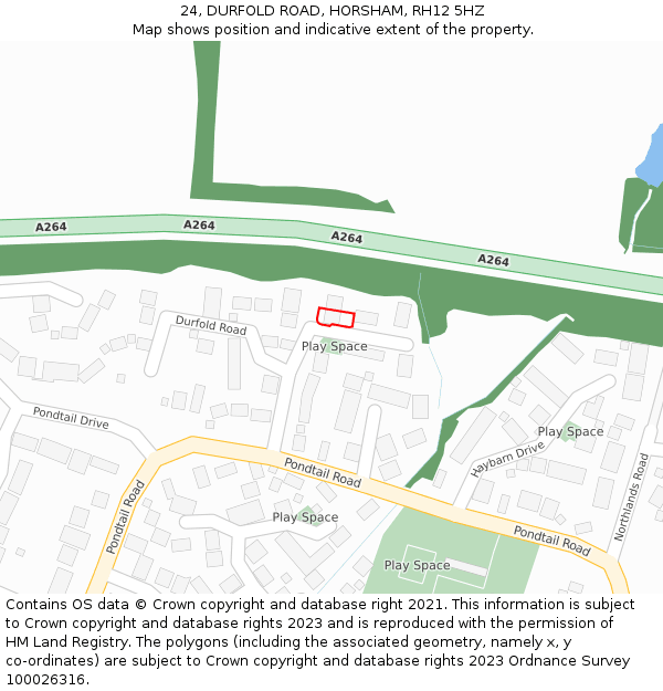 24, DURFOLD ROAD, HORSHAM, RH12 5HZ: Location map and indicative extent of plot