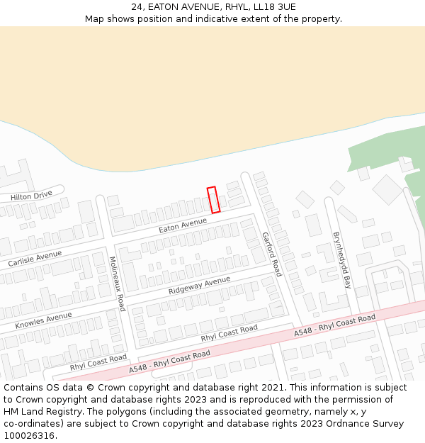 24, EATON AVENUE, RHYL, LL18 3UE: Location map and indicative extent of plot