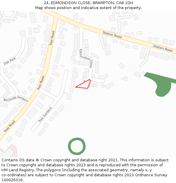 24, EDMONDSON CLOSE, BRAMPTON, CA8 1GH: Location map and indicative extent of plot