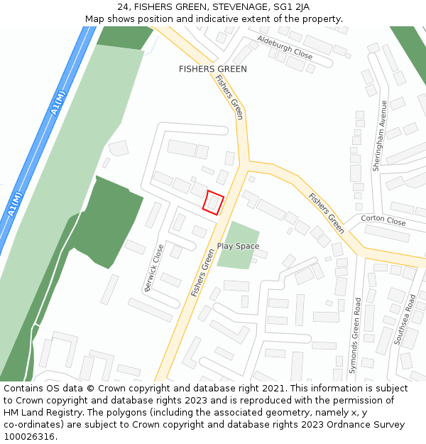 24, FISHERS GREEN, STEVENAGE, SG1 2JA: Location map and indicative extent of plot