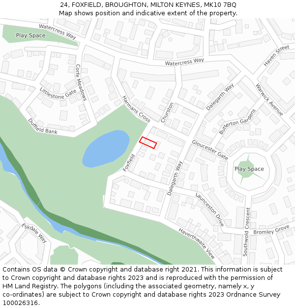 24, FOXFIELD, BROUGHTON, MILTON KEYNES, MK10 7BQ: Location map and indicative extent of plot