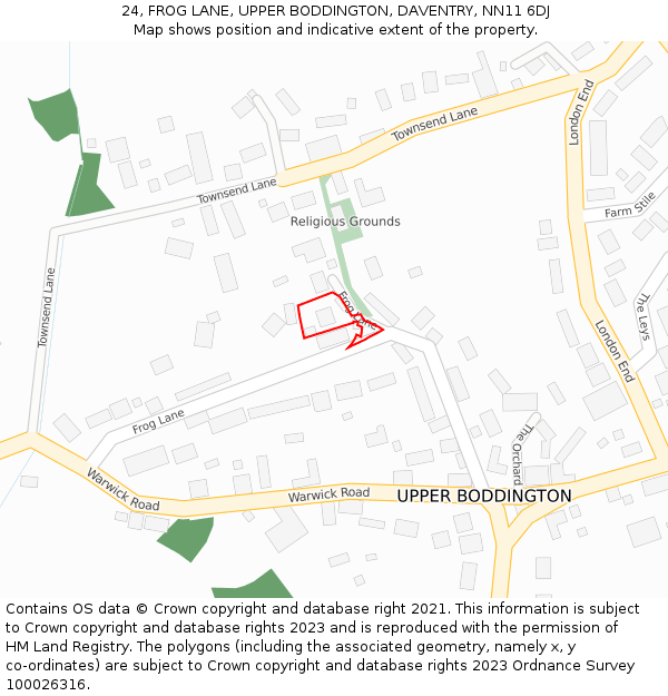 24, FROG LANE, UPPER BODDINGTON, DAVENTRY, NN11 6DJ: Location map and indicative extent of plot