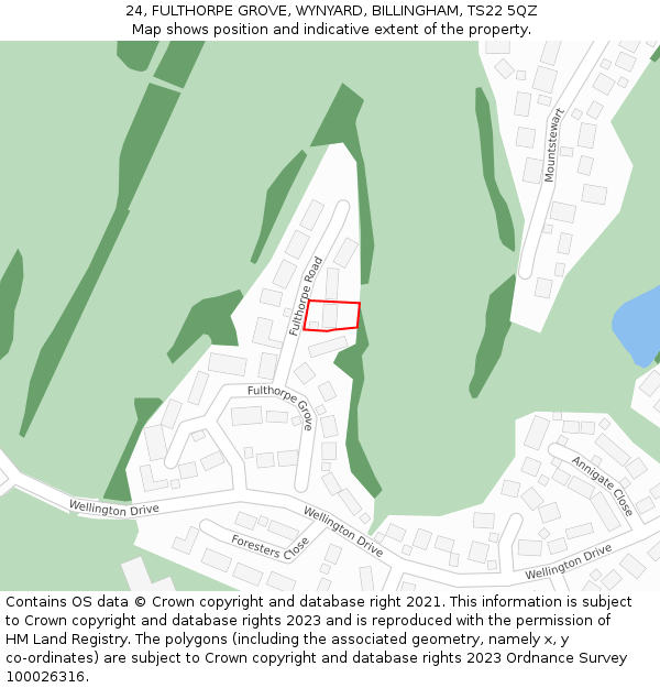 24, FULTHORPE GROVE, WYNYARD, BILLINGHAM, TS22 5QZ: Location map and indicative extent of plot