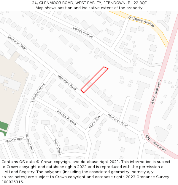 24, GLENMOOR ROAD, WEST PARLEY, FERNDOWN, BH22 8QF: Location map and indicative extent of plot