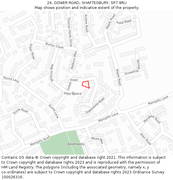 24, GOWER ROAD, SHAFTESBURY, SP7 8RU: Location map and indicative extent of plot