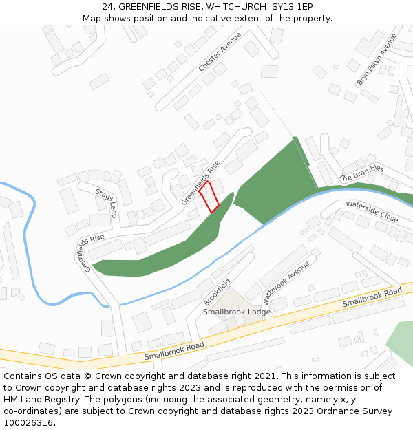 24, GREENFIELDS RISE, WHITCHURCH, SY13 1EP: Location map and indicative extent of plot