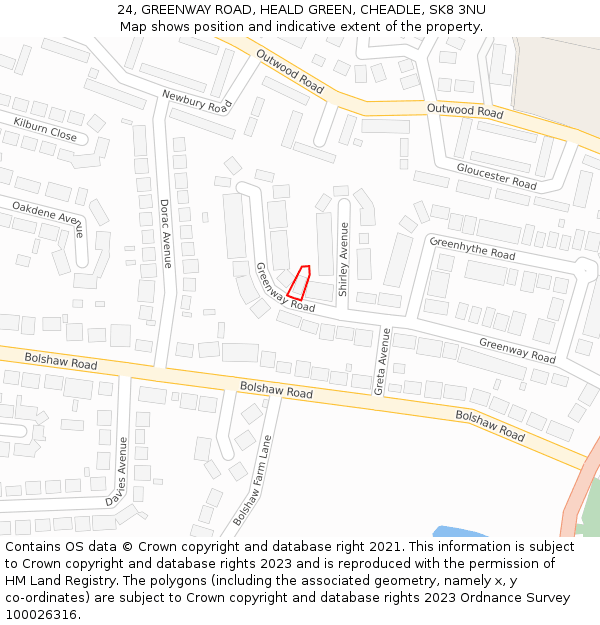 24, GREENWAY ROAD, HEALD GREEN, CHEADLE, SK8 3NU: Location map and indicative extent of plot