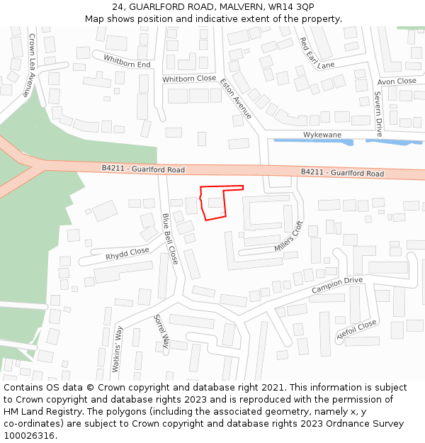 24, GUARLFORD ROAD, MALVERN, WR14 3QP: Location map and indicative extent of plot