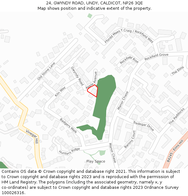 24, GWYNDY ROAD, UNDY, CALDICOT, NP26 3QE: Location map and indicative extent of plot