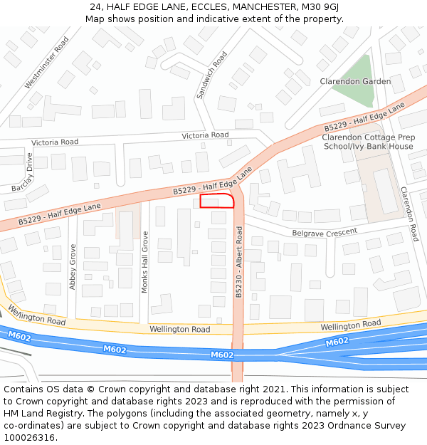 24, HALF EDGE LANE, ECCLES, MANCHESTER, M30 9GJ: Location map and indicative extent of plot