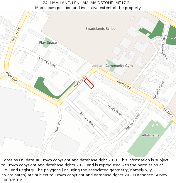 24, HAM LANE, LENHAM, MAIDSTONE, ME17 2LL: Location map and indicative extent of plot