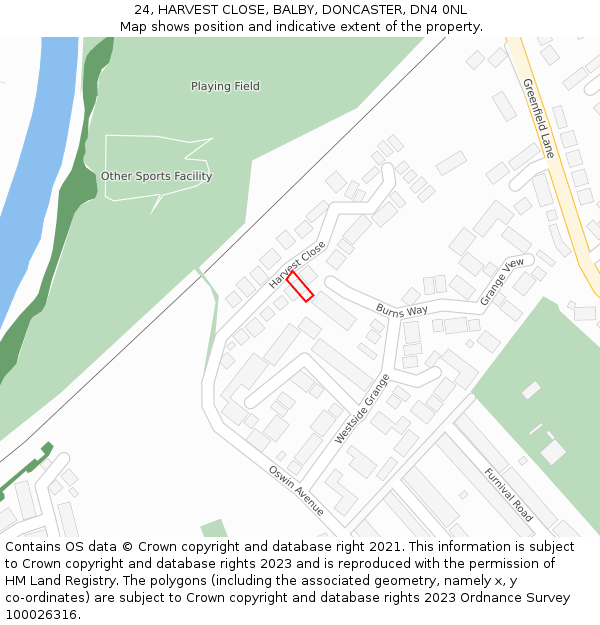 24, HARVEST CLOSE, BALBY, DONCASTER, DN4 0NL: Location map and indicative extent of plot