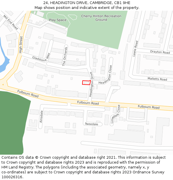 24, HEADINGTON DRIVE, CAMBRIDGE, CB1 9HE: Location map and indicative extent of plot