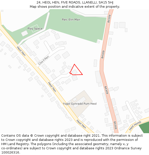 24, HEOL HEN, FIVE ROADS, LLANELLI, SA15 5HJ: Location map and indicative extent of plot