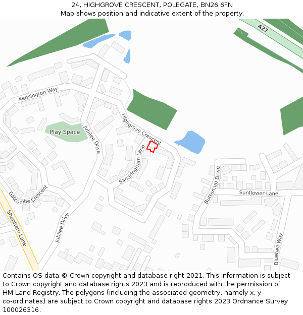 24, HIGHGROVE CRESCENT, POLEGATE, BN26 6FN: Location map and indicative extent of plot