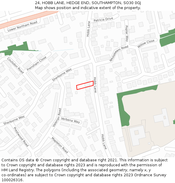 24, HOBB LANE, HEDGE END, SOUTHAMPTON, SO30 0GJ: Location map and indicative extent of plot