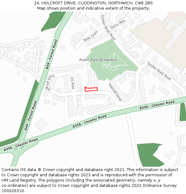 24, HOLCROFT DRIVE, CUDDINGTON, NORTHWICH, CW8 2BS: Location map and indicative extent of plot