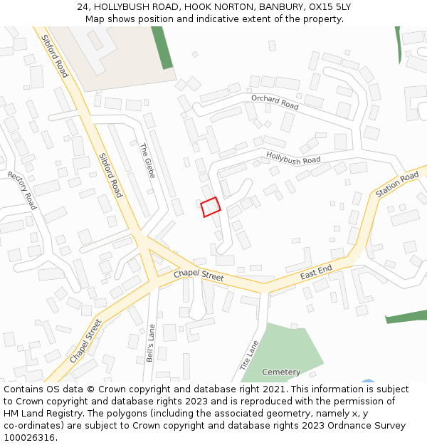 24, HOLLYBUSH ROAD, HOOK NORTON, BANBURY, OX15 5LY: Location map and indicative extent of plot