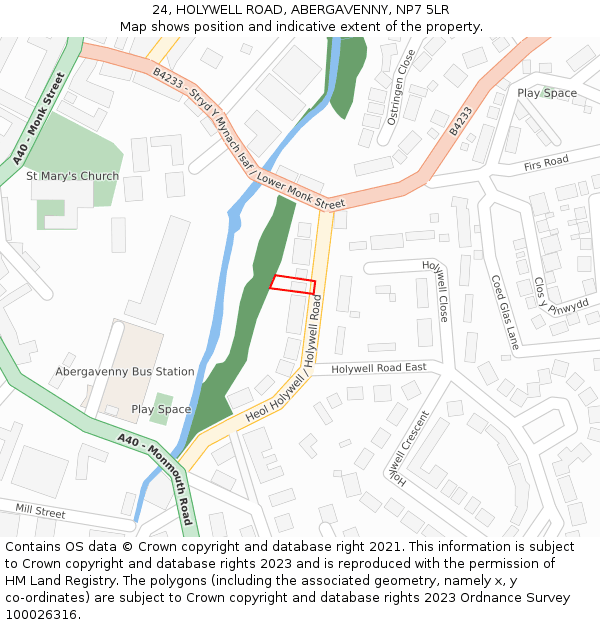 24, HOLYWELL ROAD, ABERGAVENNY, NP7 5LR: Location map and indicative extent of plot