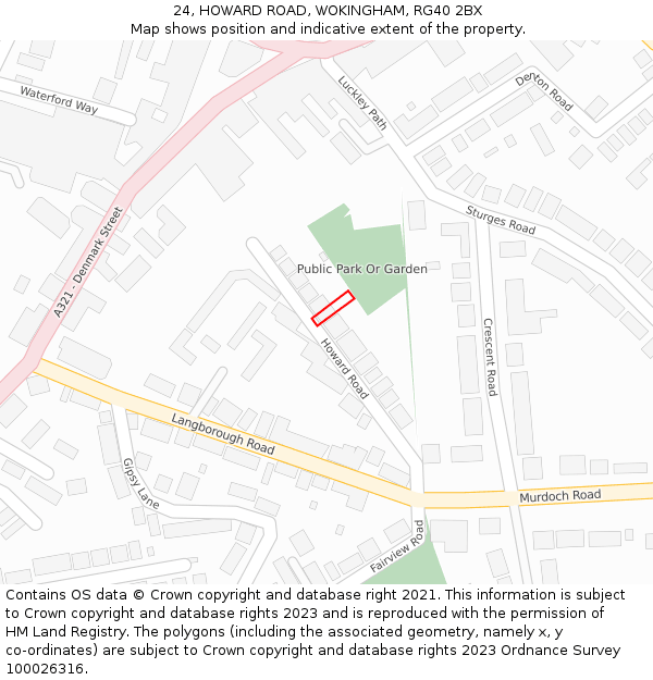 24, HOWARD ROAD, WOKINGHAM, RG40 2BX: Location map and indicative extent of plot