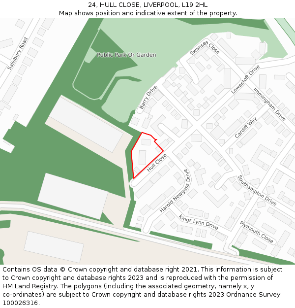 24, HULL CLOSE, LIVERPOOL, L19 2HL: Location map and indicative extent of plot