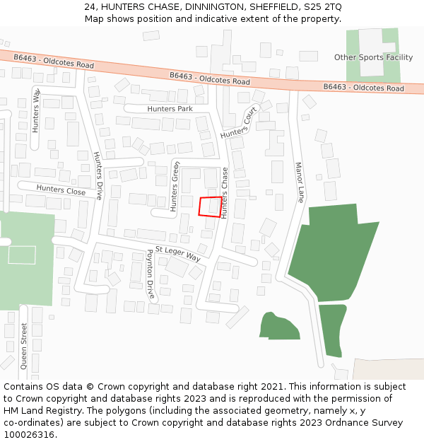 24, HUNTERS CHASE, DINNINGTON, SHEFFIELD, S25 2TQ: Location map and indicative extent of plot