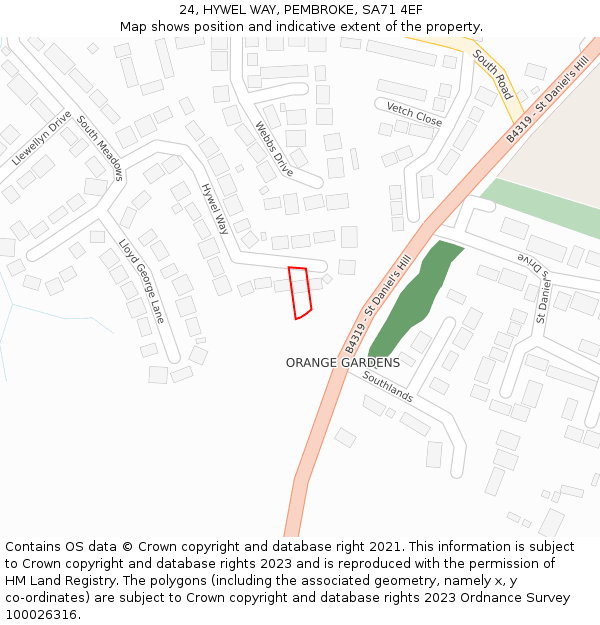24, HYWEL WAY, PEMBROKE, SA71 4EF: Location map and indicative extent of plot