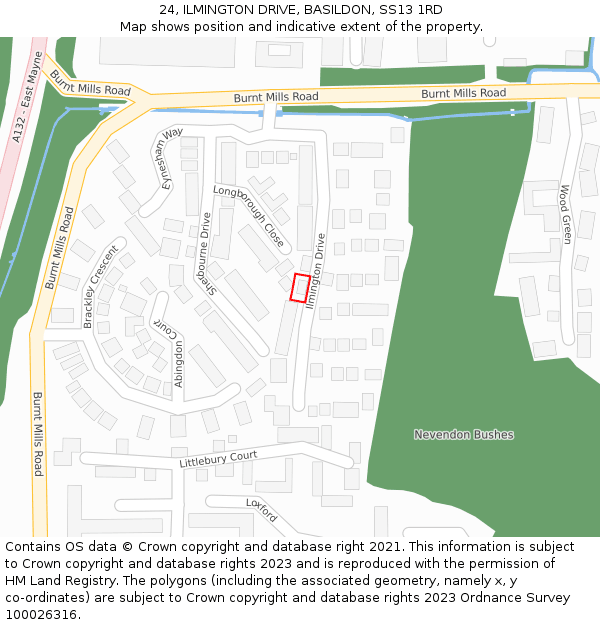 24, ILMINGTON DRIVE, BASILDON, SS13 1RD: Location map and indicative extent of plot