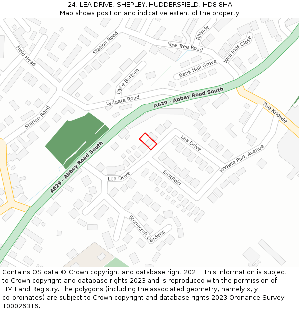 24, LEA DRIVE, SHEPLEY, HUDDERSFIELD, HD8 8HA: Location map and indicative extent of plot