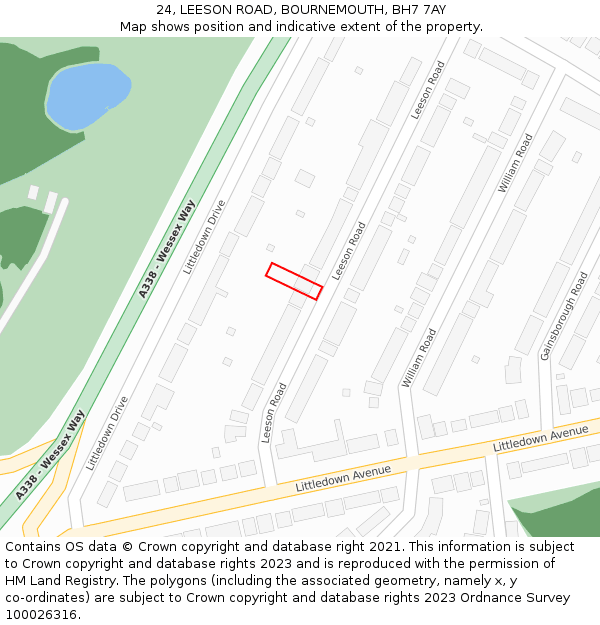 24, LEESON ROAD, BOURNEMOUTH, BH7 7AY: Location map and indicative extent of plot