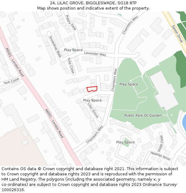 24, LILAC GROVE, BIGGLESWADE, SG18 8TP: Location map and indicative extent of plot