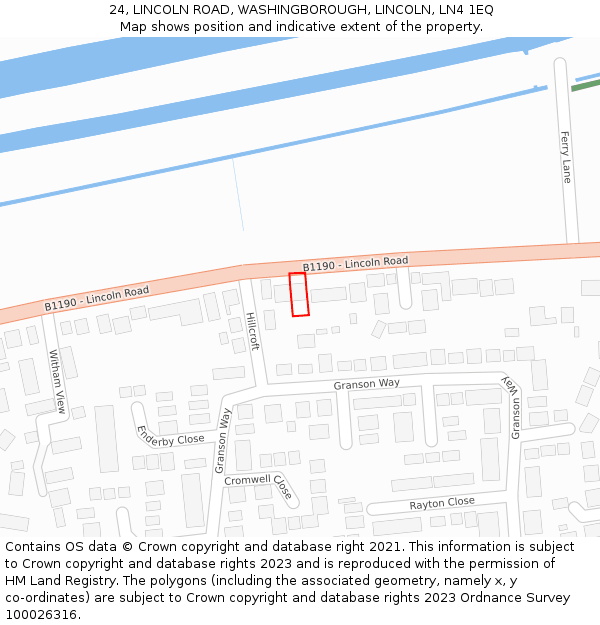 24, LINCOLN ROAD, WASHINGBOROUGH, LINCOLN, LN4 1EQ: Location map and indicative extent of plot