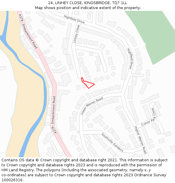 24, LINHEY CLOSE, KINGSBRIDGE, TQ7 1LL: Location map and indicative extent of plot