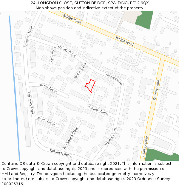 24, LONGDON CLOSE, SUTTON BRIDGE, SPALDING, PE12 9QX: Location map and indicative extent of plot