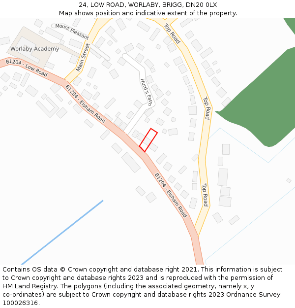 24, LOW ROAD, WORLABY, BRIGG, DN20 0LX: Location map and indicative extent of plot